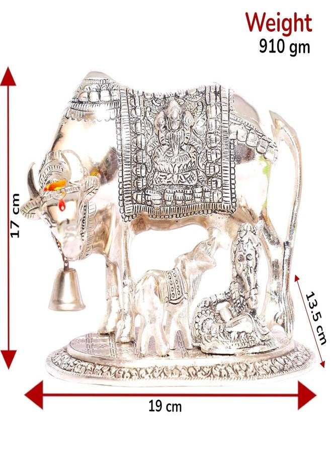 KridayKraft Kamdhenu Cow,Calf with Bal Gopal Krishna Metal Statue for Good Luck,Feng Shui As Table Top Figurine,Vastu,Religious Gau MATA Idol Home,Office&Table Decorative,Animal - Image 2